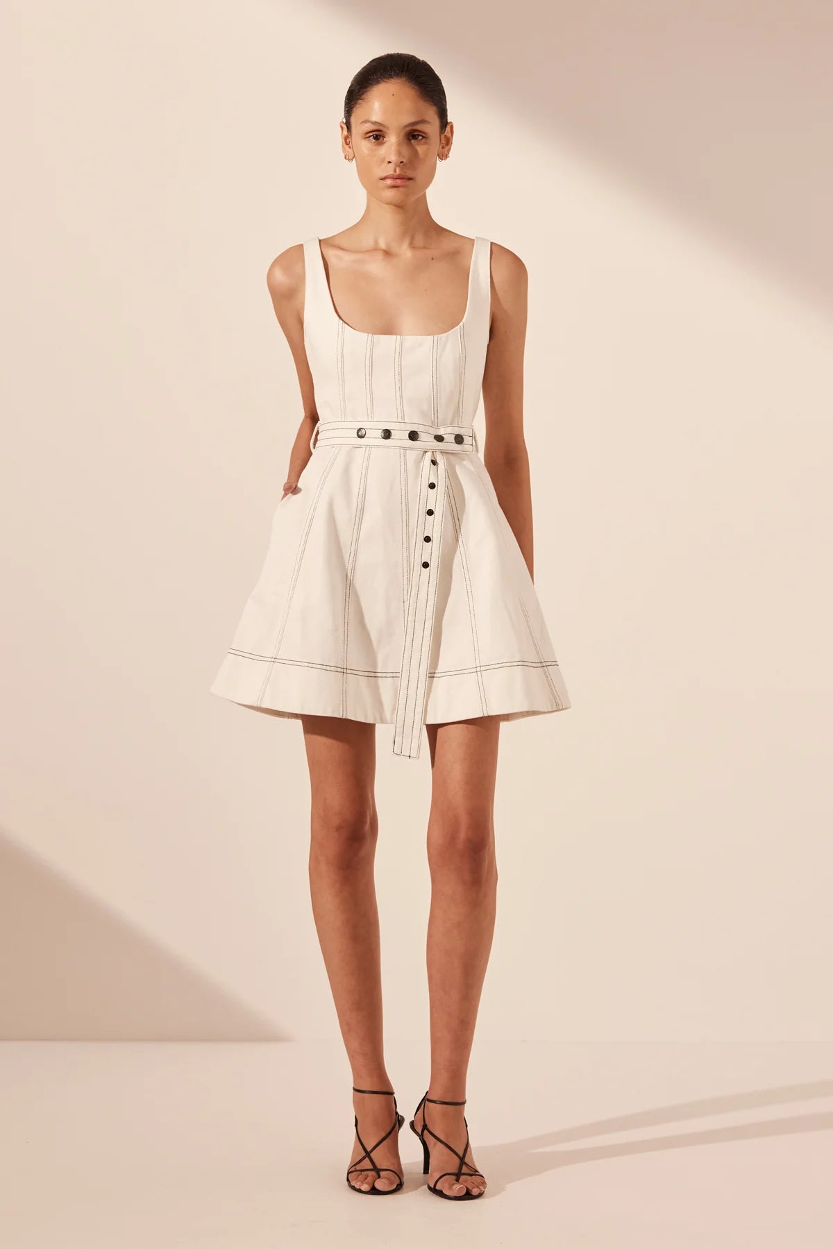 HANA BELTED MINI DRESS - IVORY