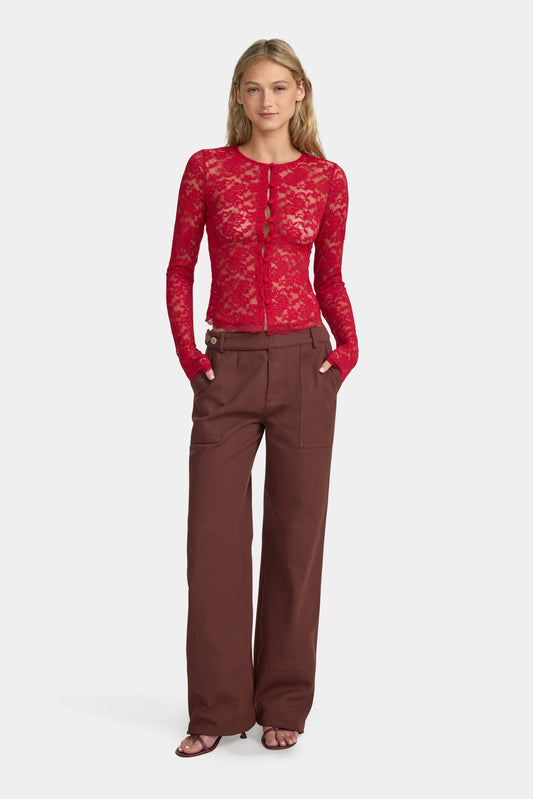ALYSSA LACE CARDIGAN ROUJE