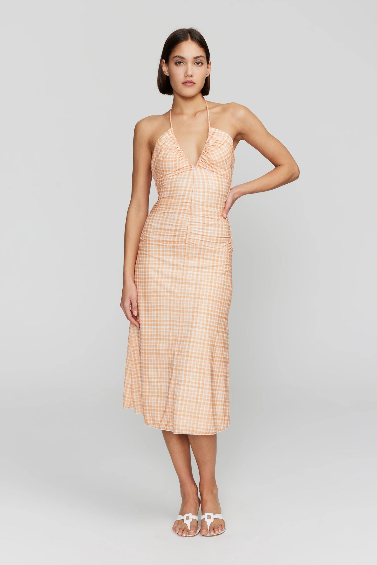 AMA MIDI DRESS - PEACH GINGHAM