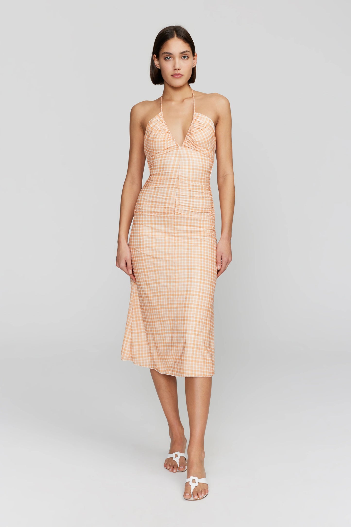 AMA MIDI DRESS - PEACH GINGHAM