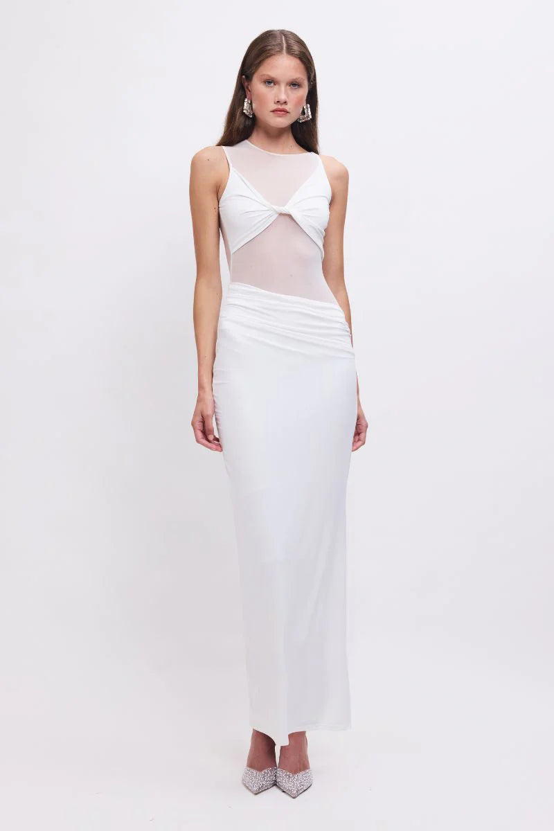 Auguste Sleeveless Mesh Panel Maxi Dress – White