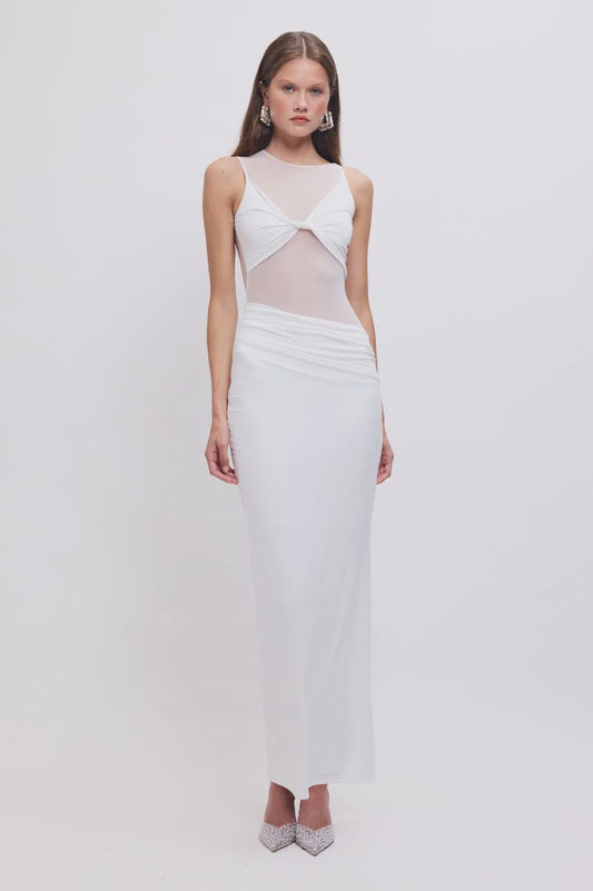 Auguste Sleeveless Mesh Panel Maxi Dress – White