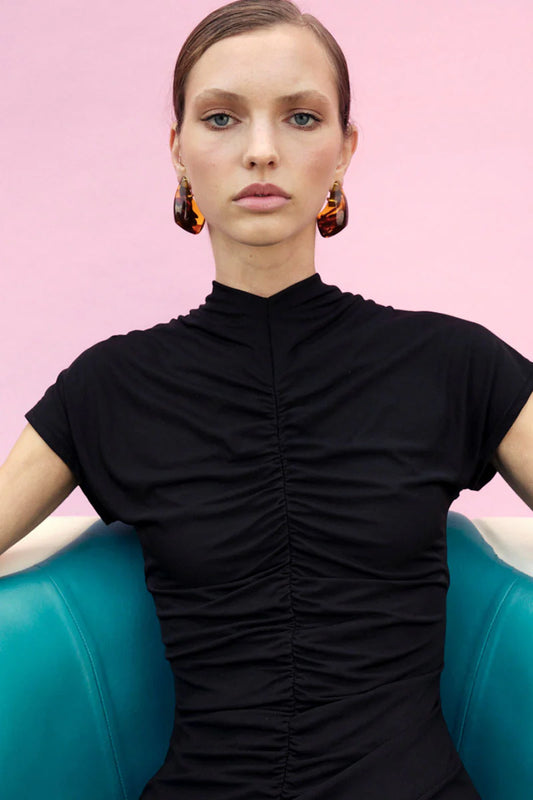 CHRISTY MESH CAP SLEEVE DRESS - BLK