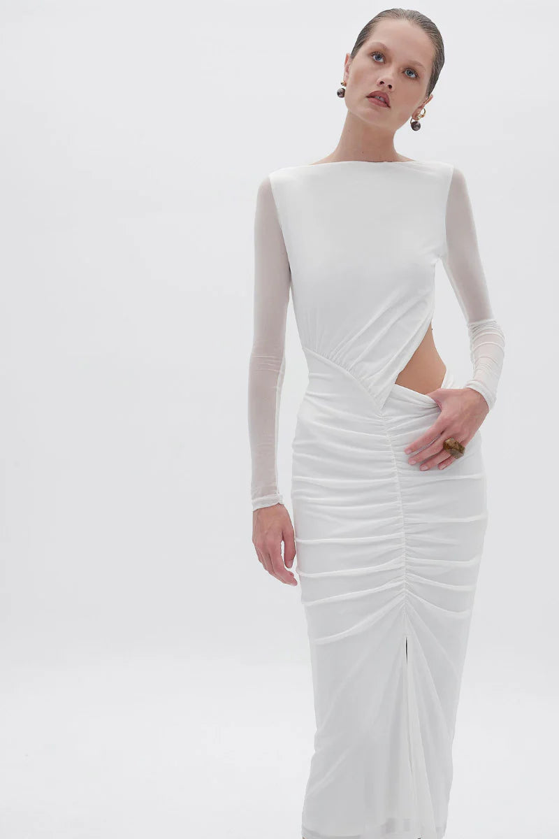 Christy Mesh Ruched Front Maxi