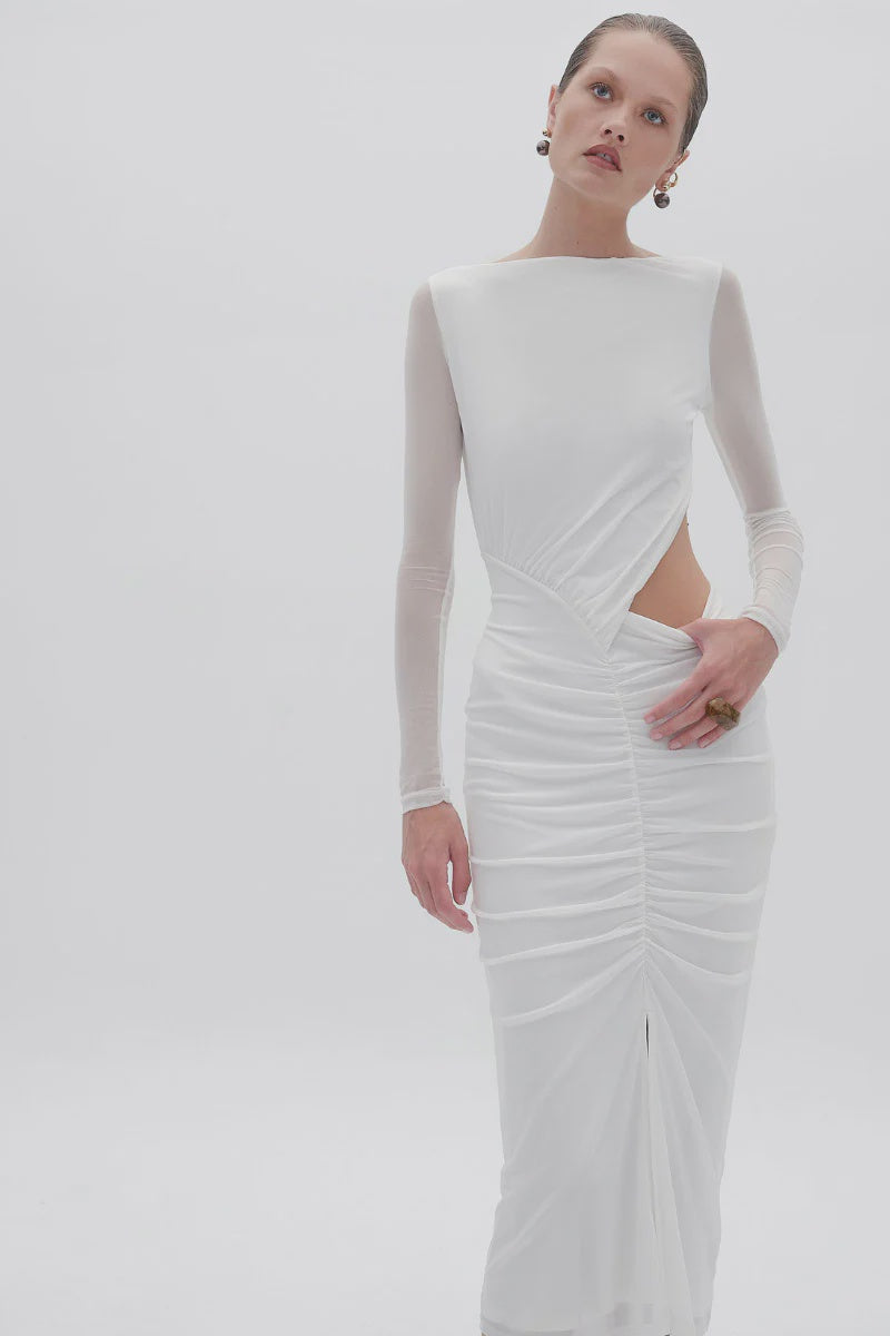 Christy Mesh Ruched Front Maxi