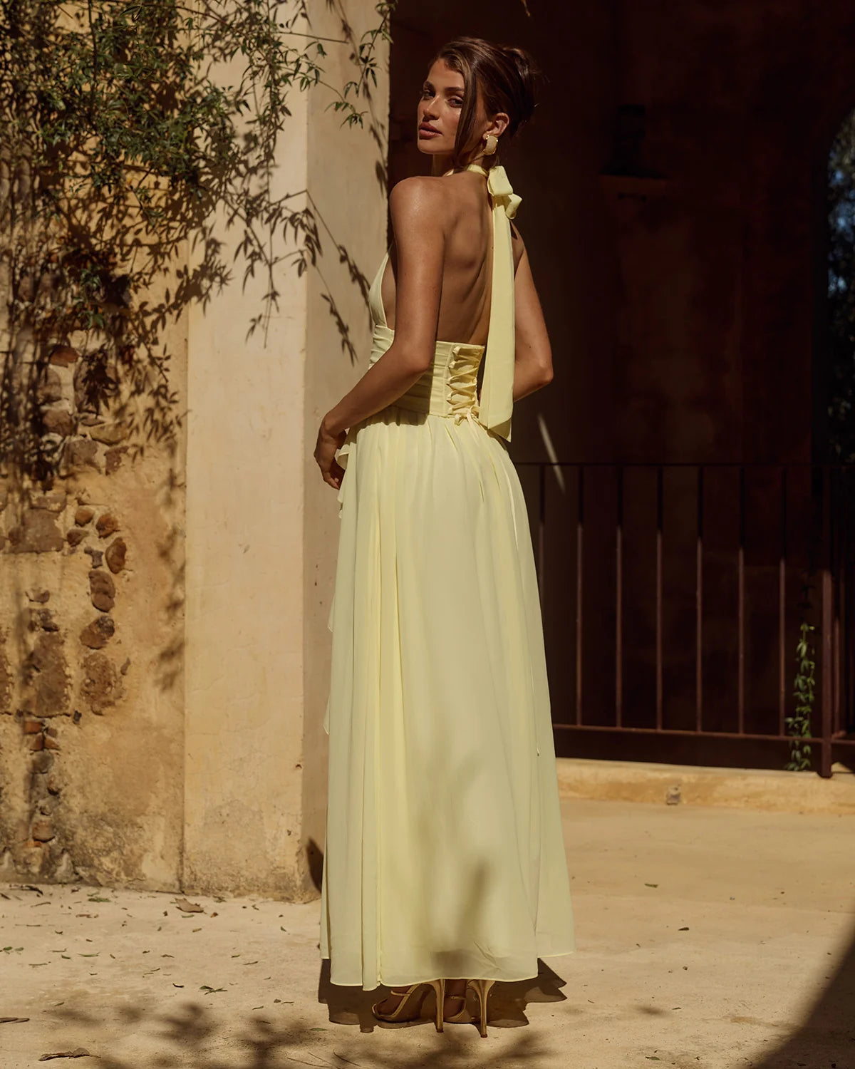 ISOLINA HALTER CORSET MAXI DRESS - BUTTER