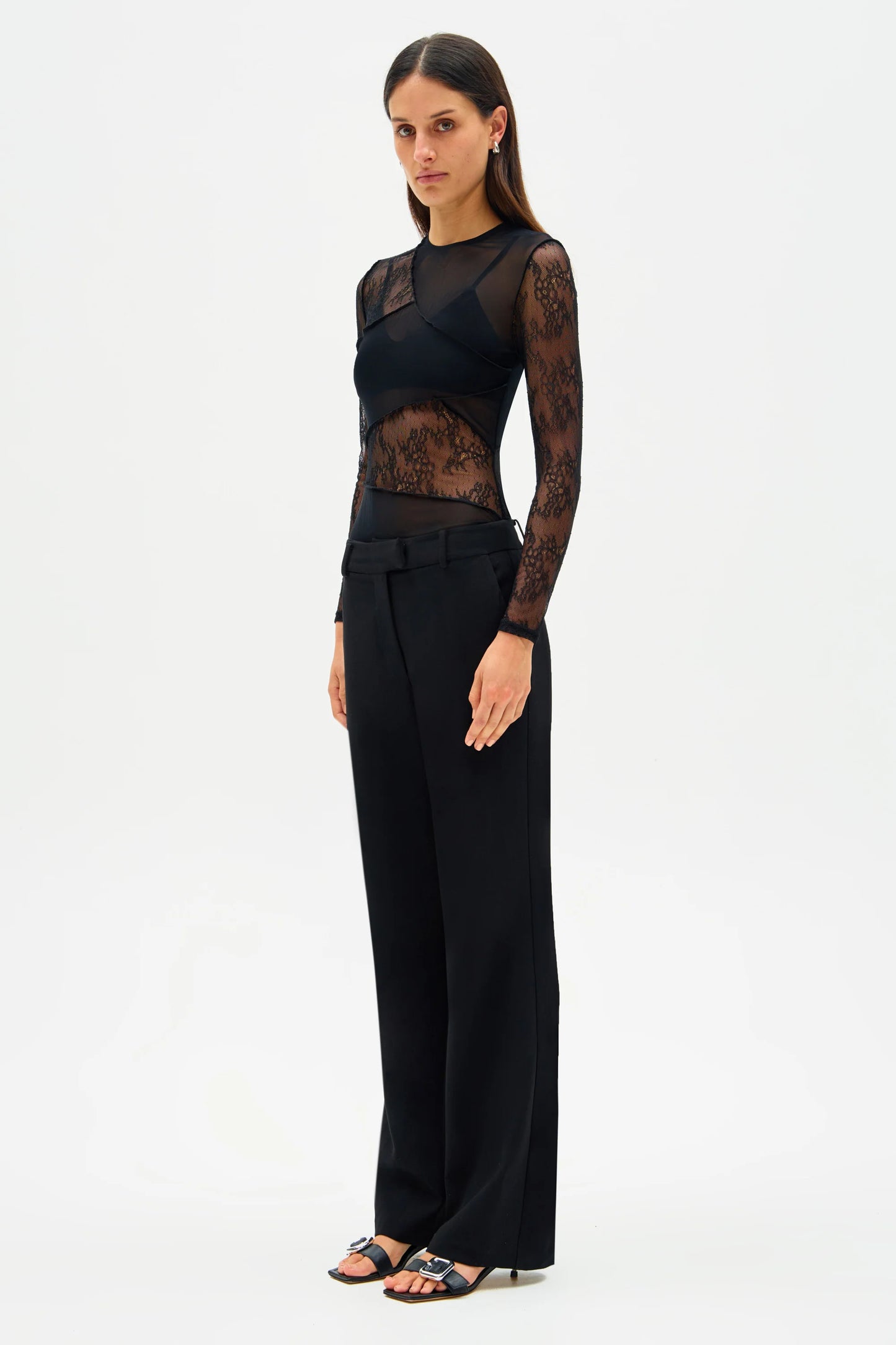 MAEVE LACE & MESH TOP BLK