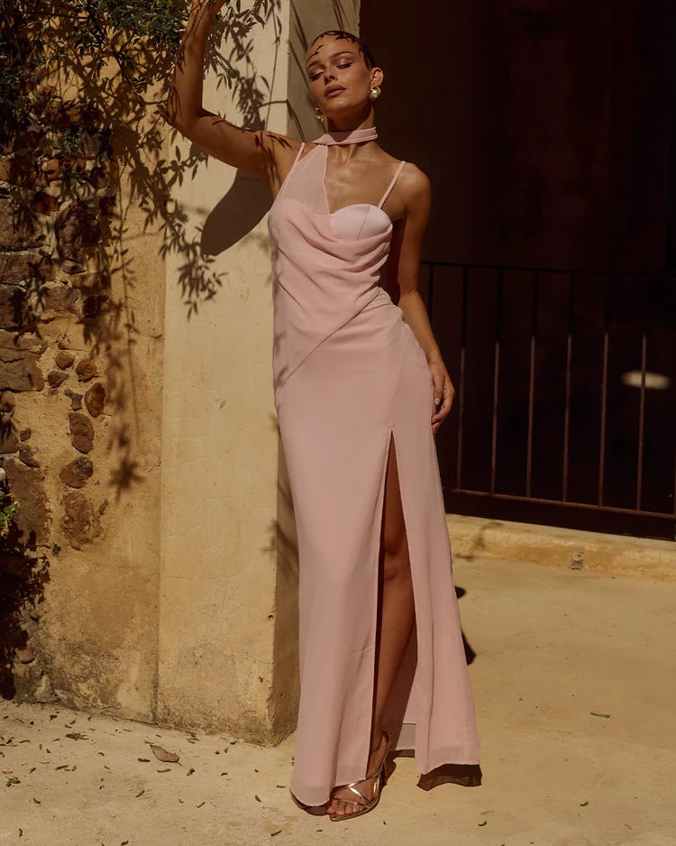 LIORA DRAPED SCARF MAXI DRESS - PINK