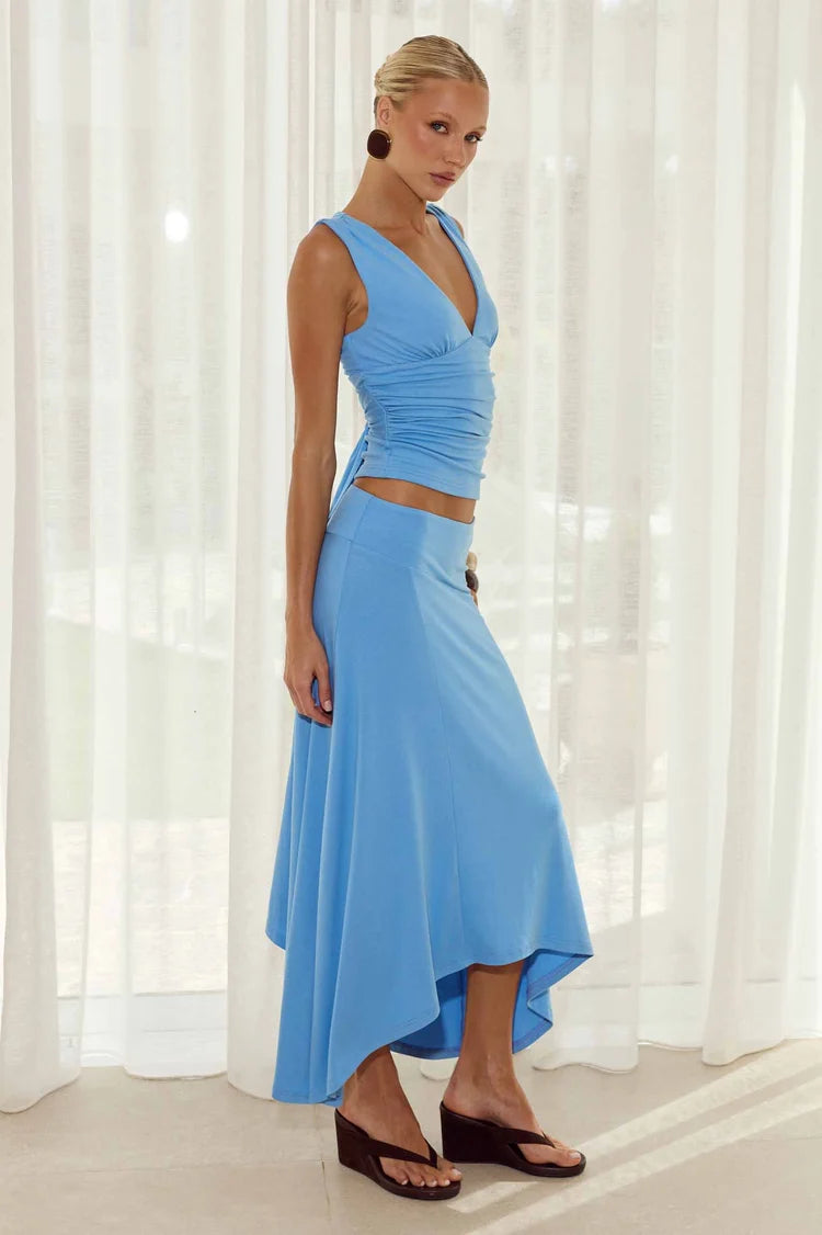 LUNE HANDKERCHIEF MIDI SKIRT - AZURE