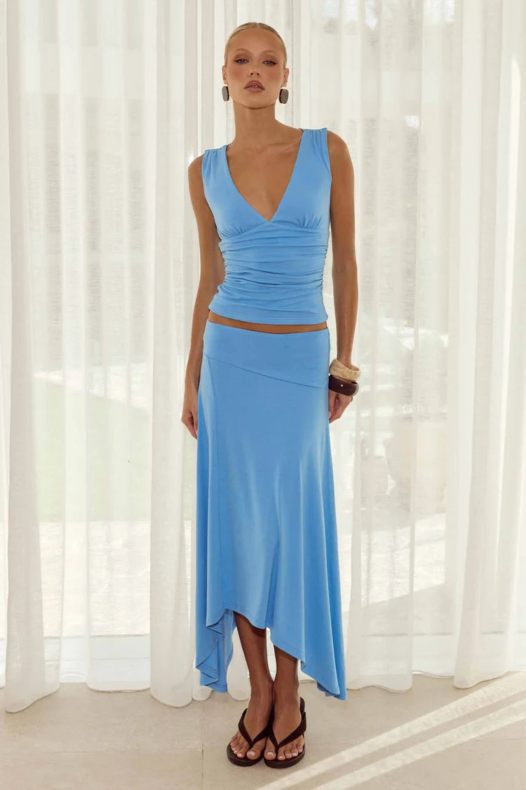 LUNE HANDKERCHIEF MIDI SKIRT - AZURE