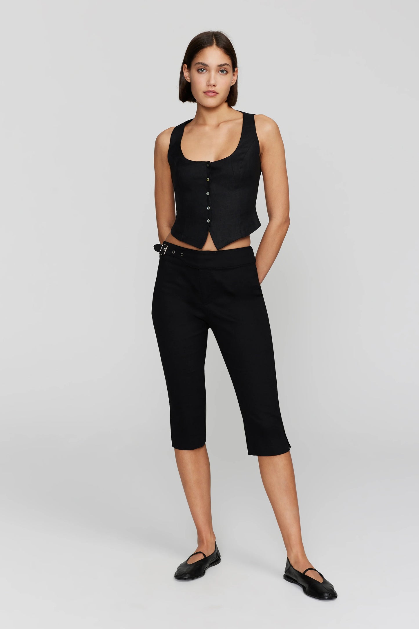 MELANIE LINEN  VEST BLK