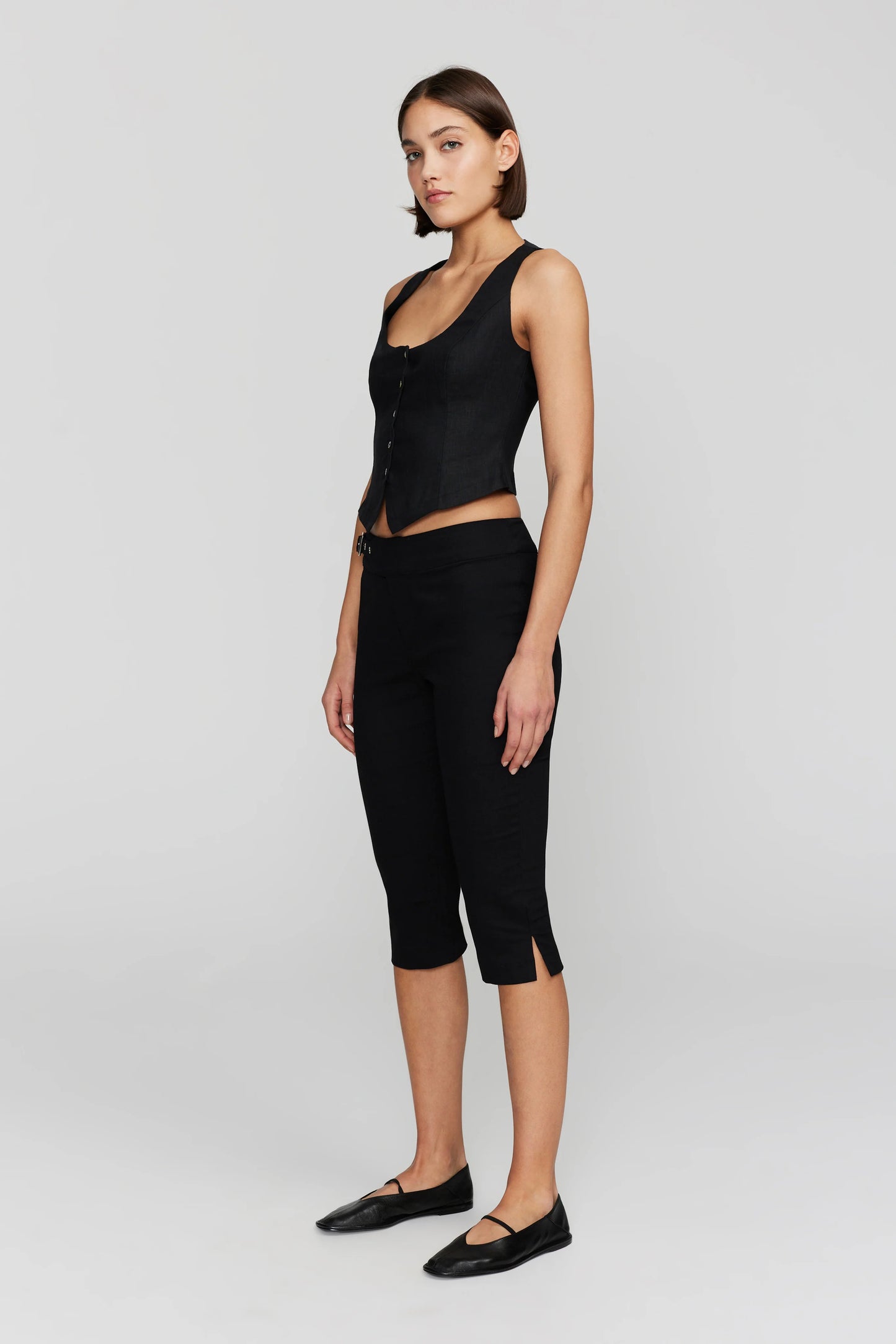 MELANIE LINEN  VEST BLK