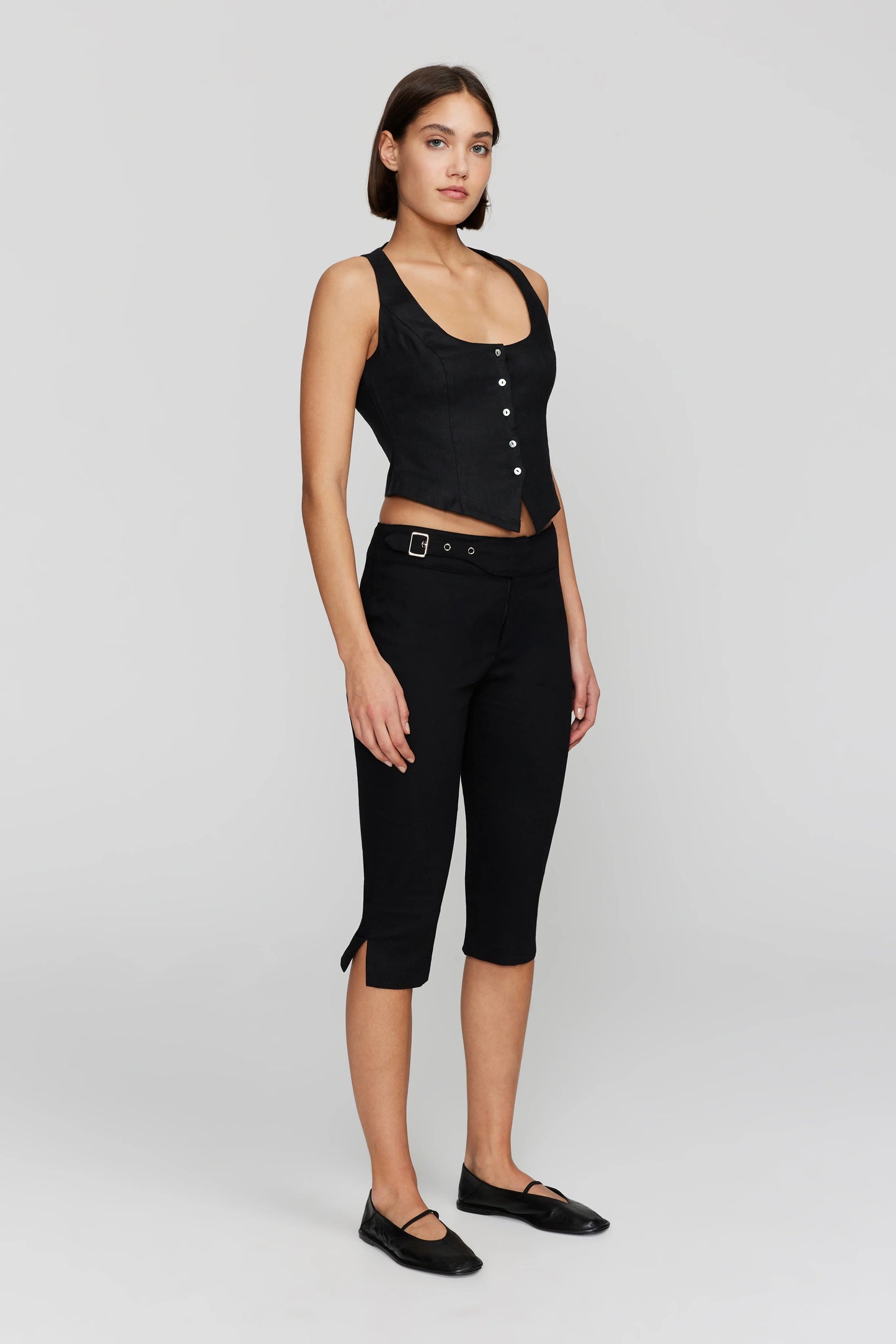 MELANIE LINEN  VEST BLK