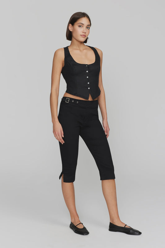 MELANIE LINEN  VEST BLK