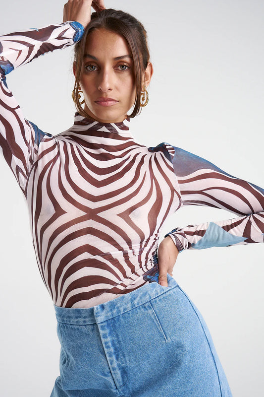 COMING SOON - LONG SLEEVE RUCHED HIGH NECK TOP - NAUTILUS