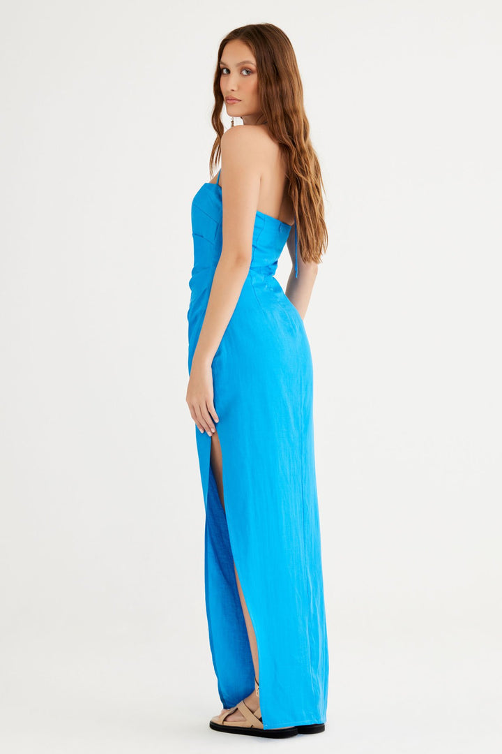 RUMER- AMALFI DRAPE MAXI DRESS- BLUE