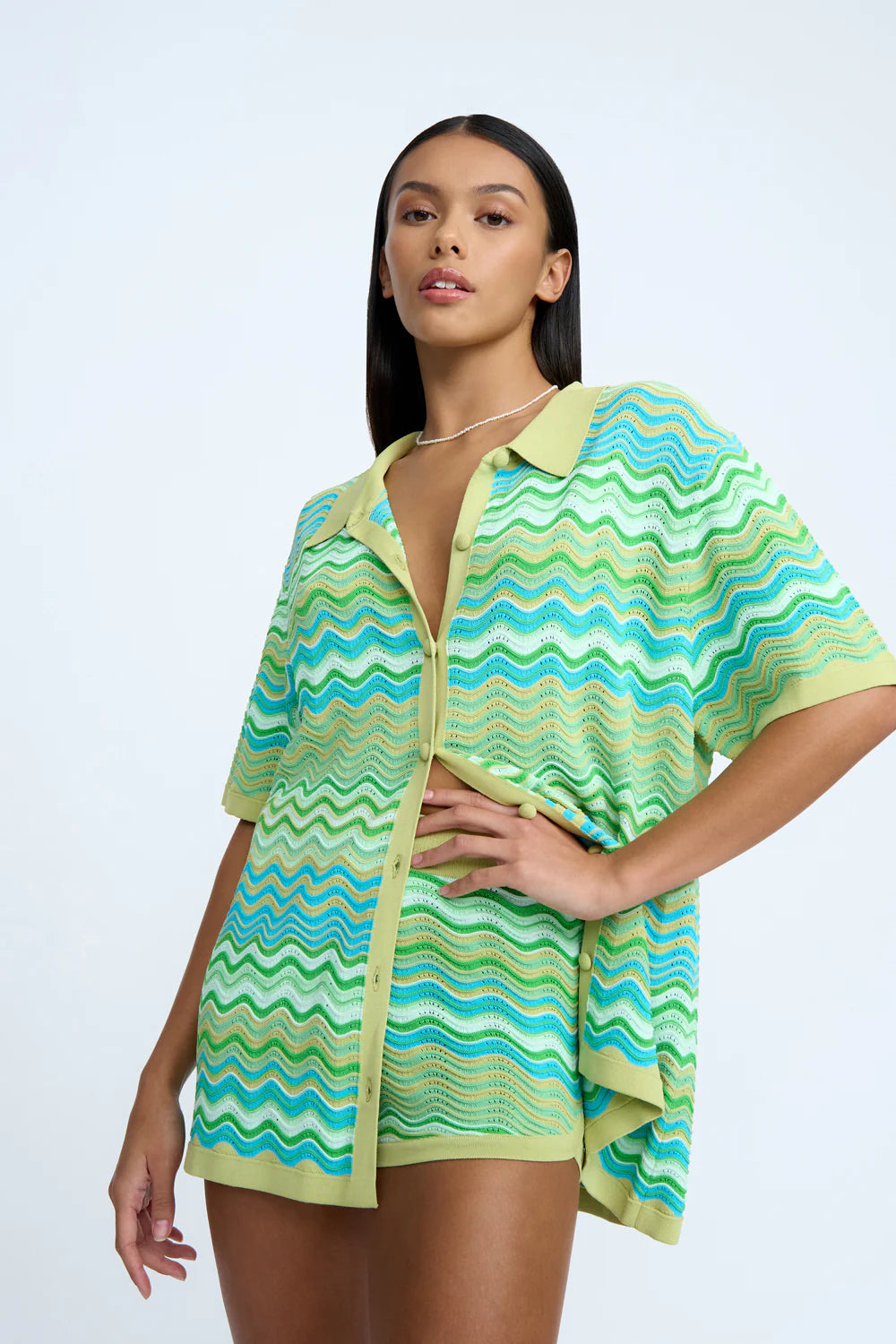 RAYNE RIPPLE KNIT SHIRT - GREEN MULTI