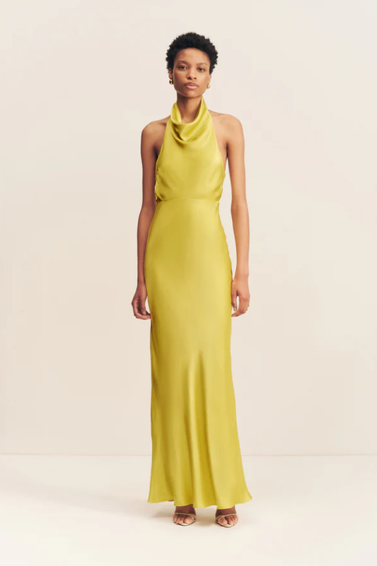 SOFIA HIGH COWL OPEN BACK GOWN - LIME