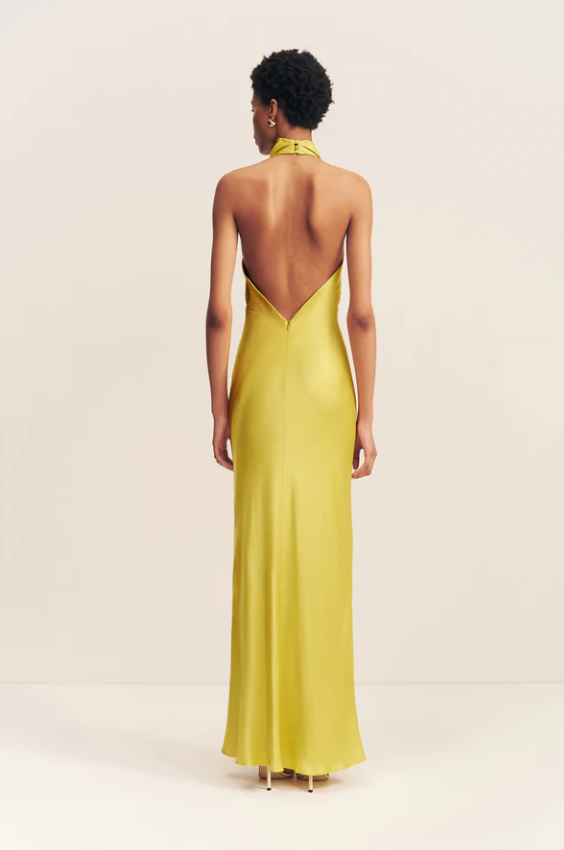 SOFIA HIGH COWL OPEN BACK GOWN - LIME