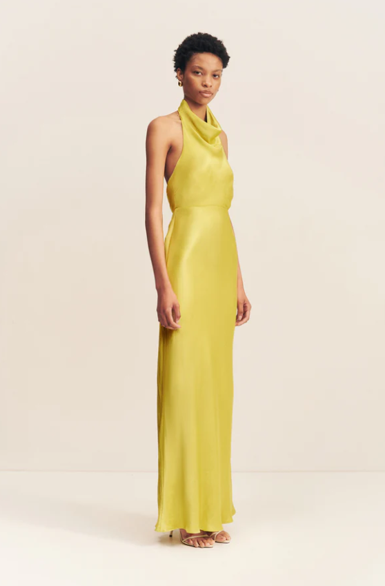 SOFIA HIGH COWL OPEN BACK GOWN - LIME