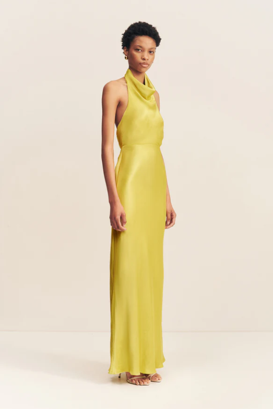 SOFIA HIGH COWL OPEN BACK GOWN - LIME