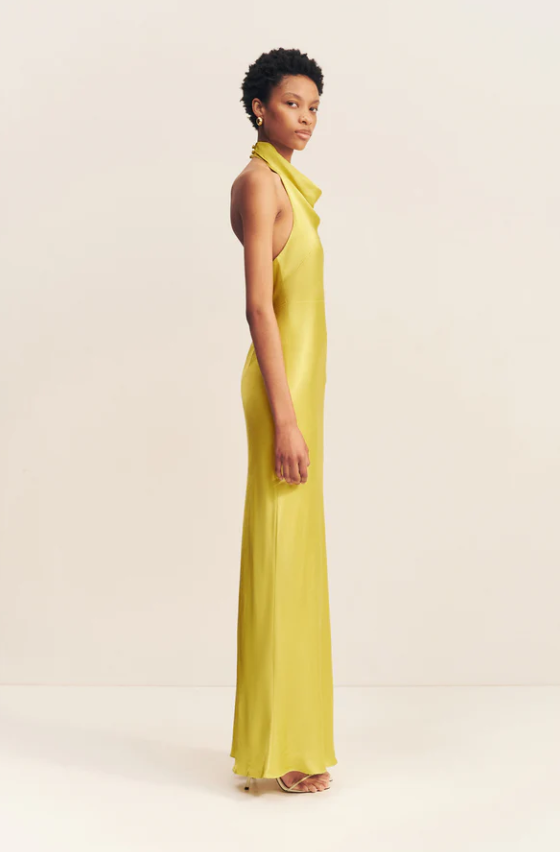 SOFIA HIGH COWL OPEN BACK GOWN - LIME