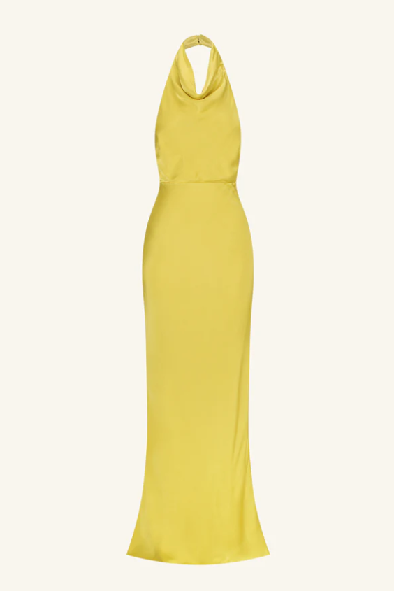 SOFIA HIGH COWL OPEN BACK GOWN - LIME