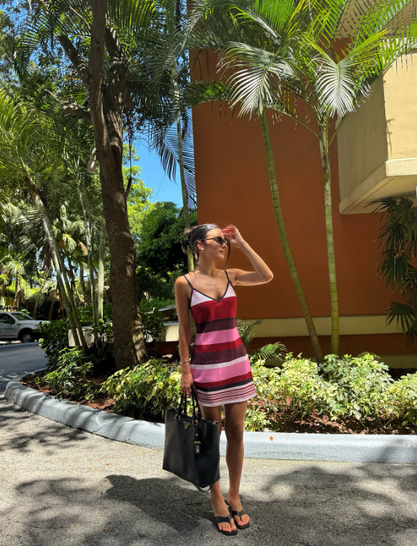 Bias Mini Dress - Fuchsia Stripe