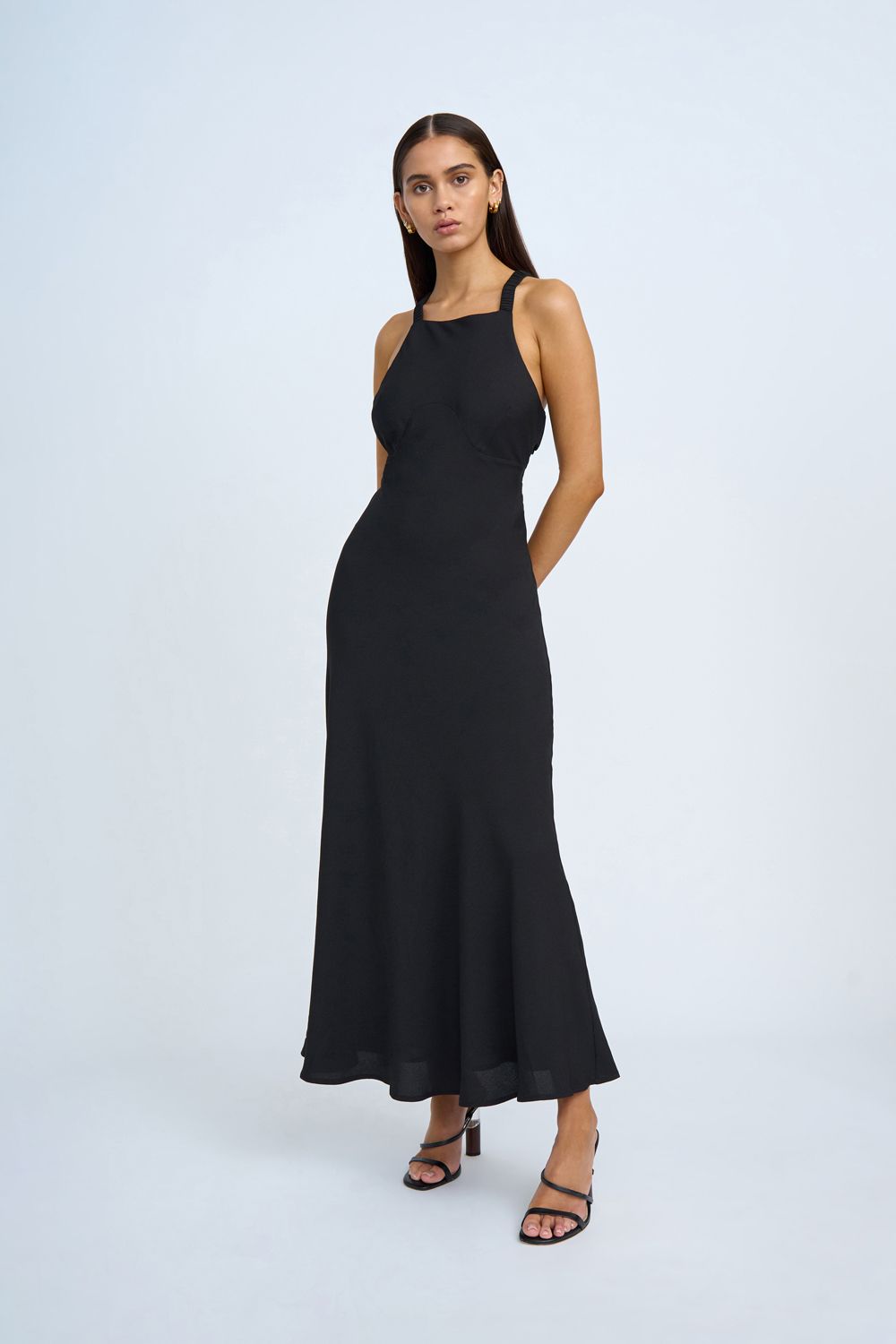 PIPER BIAS MIDI DRESS -BLK