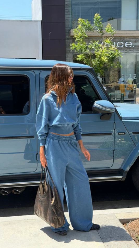 1/4 ZIP CROP JUMPER - DENIM BLUE