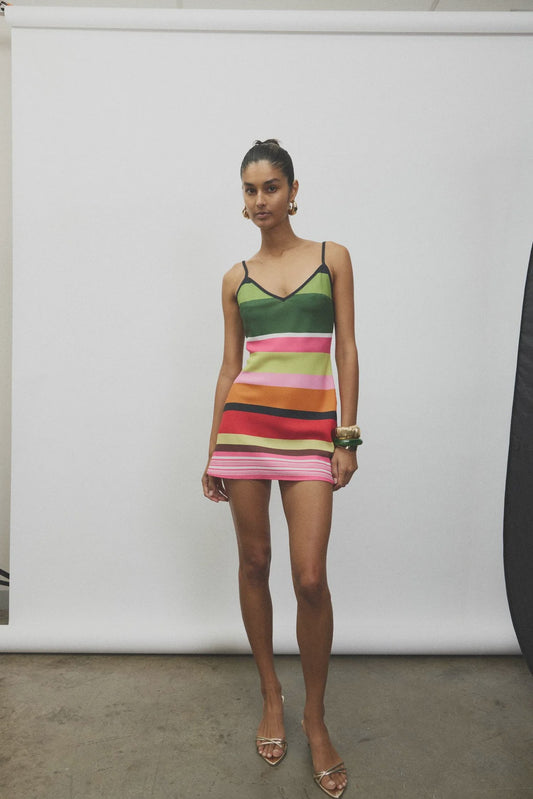 Bias Mini Dress - Emerald Stripe