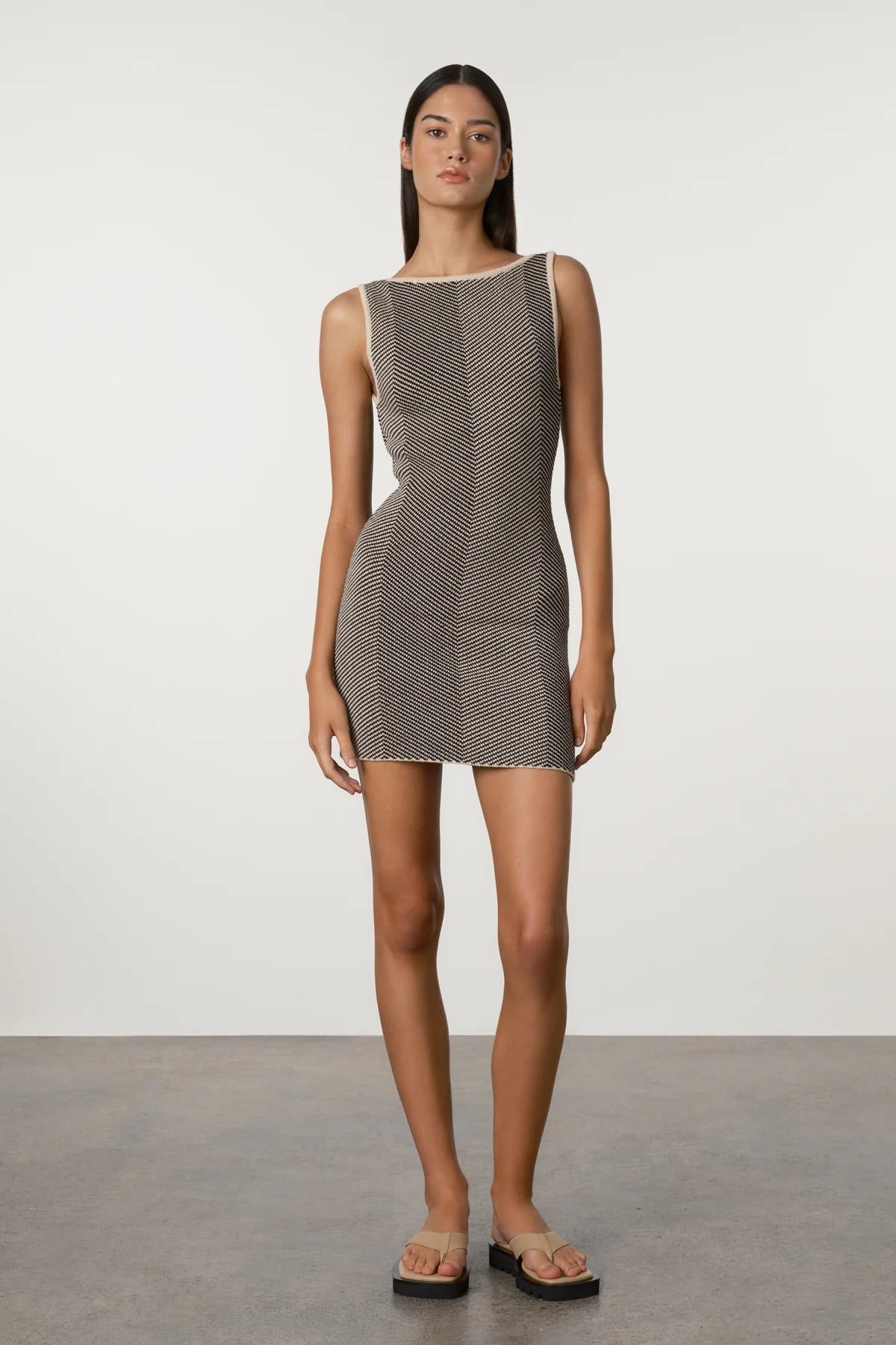 Black Herringbone Knit Mini Dress