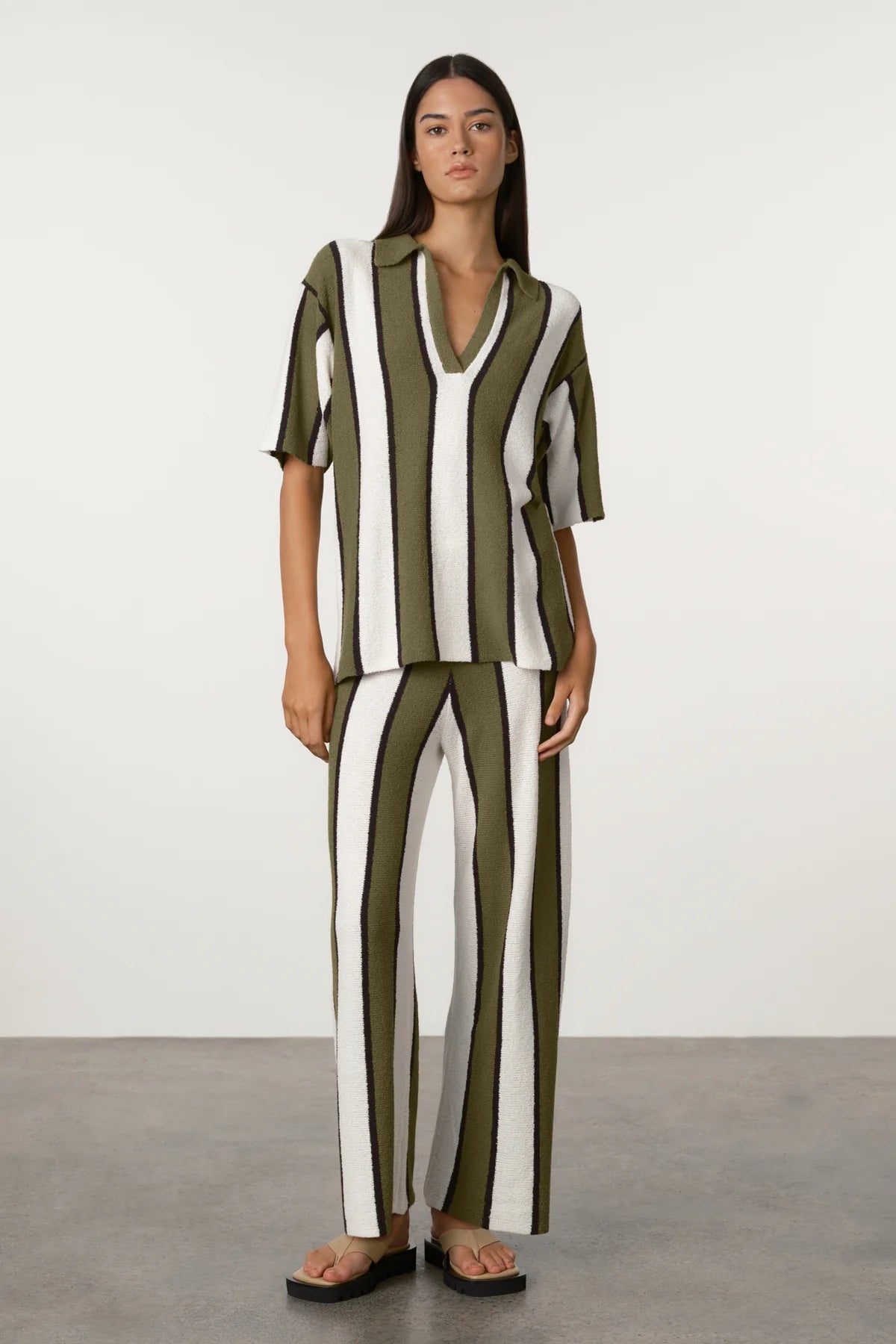 Olive Stripe Textured Knit Pant