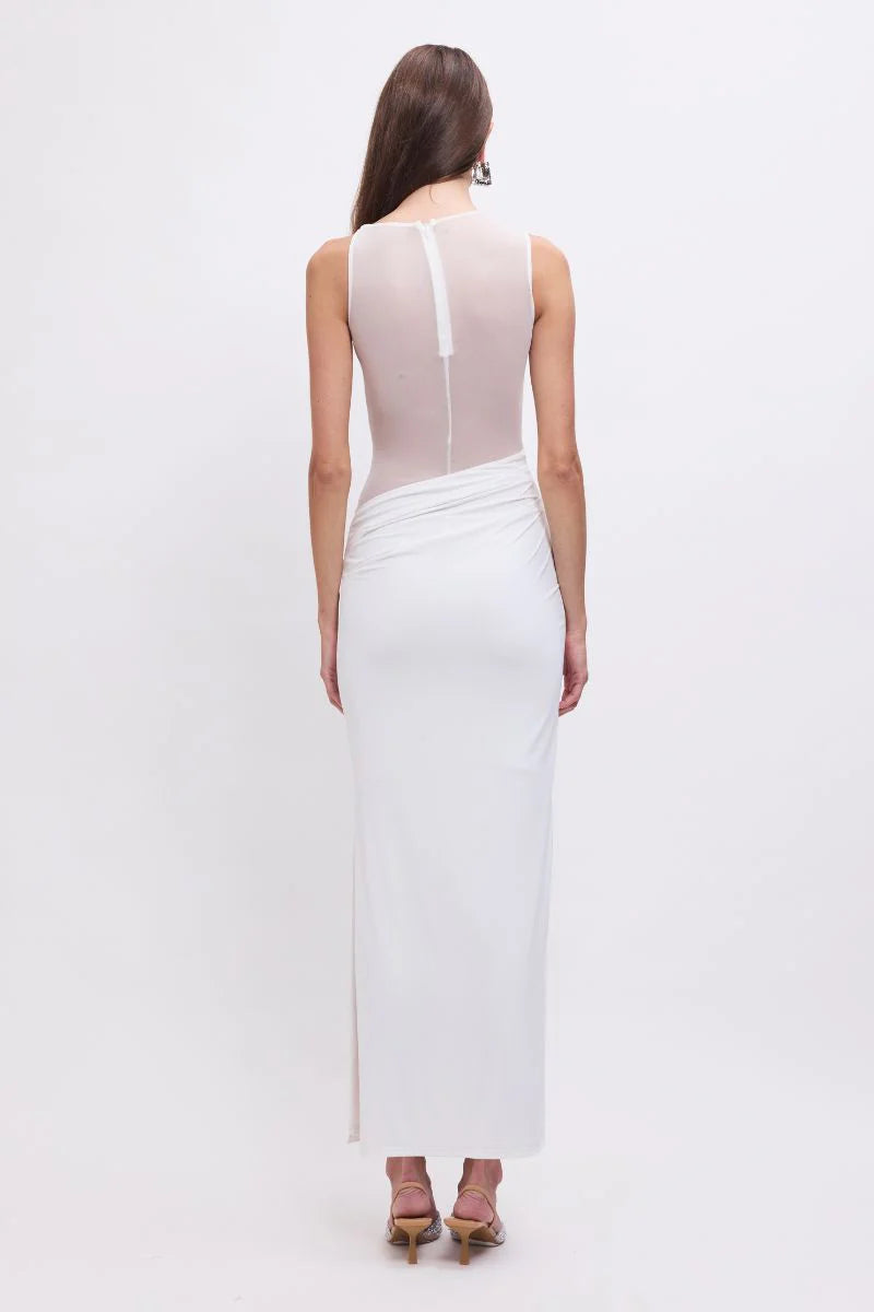 Auguste Sleeveless Mesh Panel Maxi Dress – White