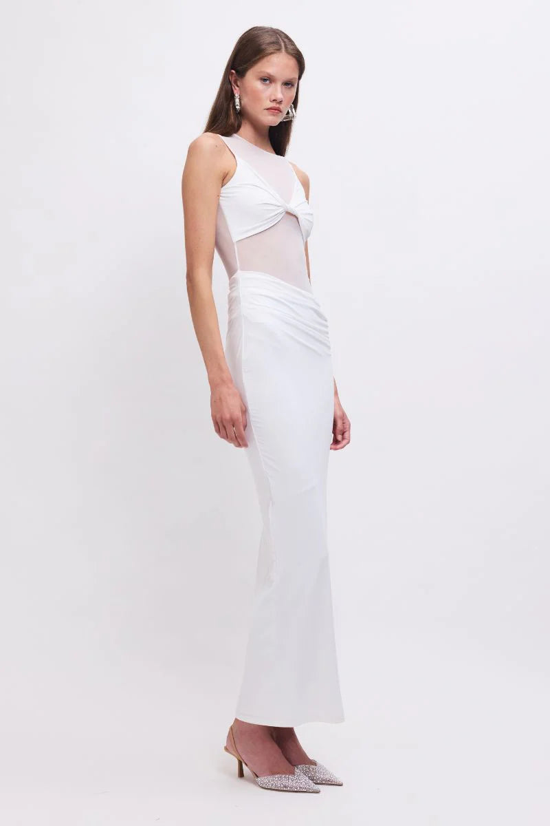 Auguste Sleeveless Mesh Panel Maxi Dress – White