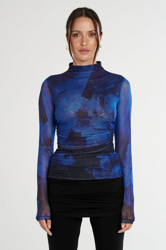 LS RUCHED HIGH NECK TOP - DARK LUMEN