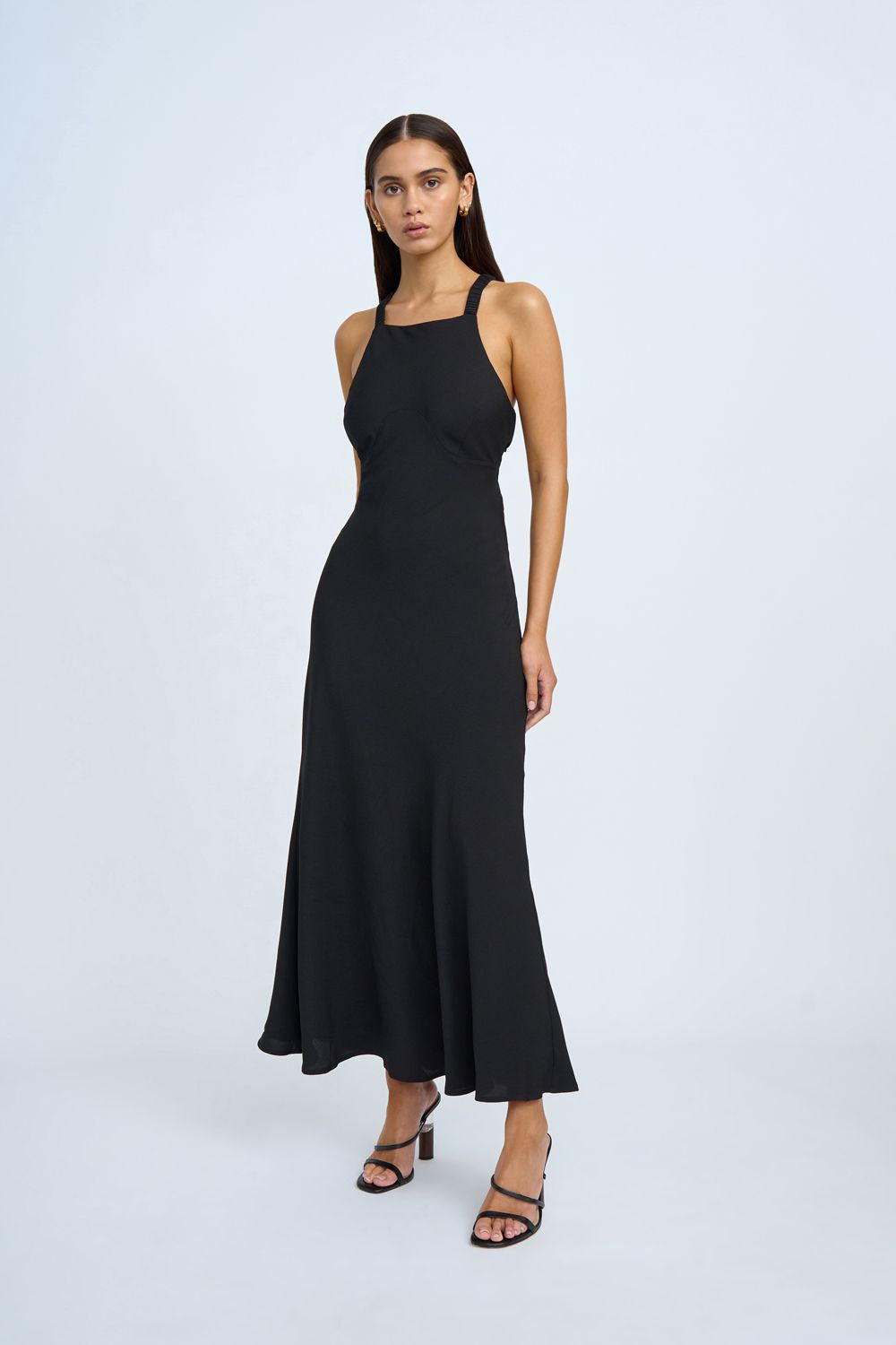 PIPER BIAS MIDI DRESS -BLK