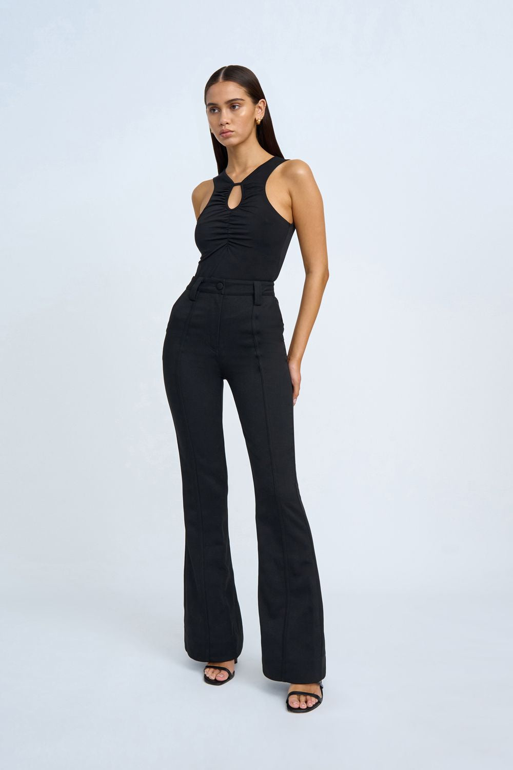 BY JOHNNY- LUCIANA FLARE TROUSER PANT-BLACK