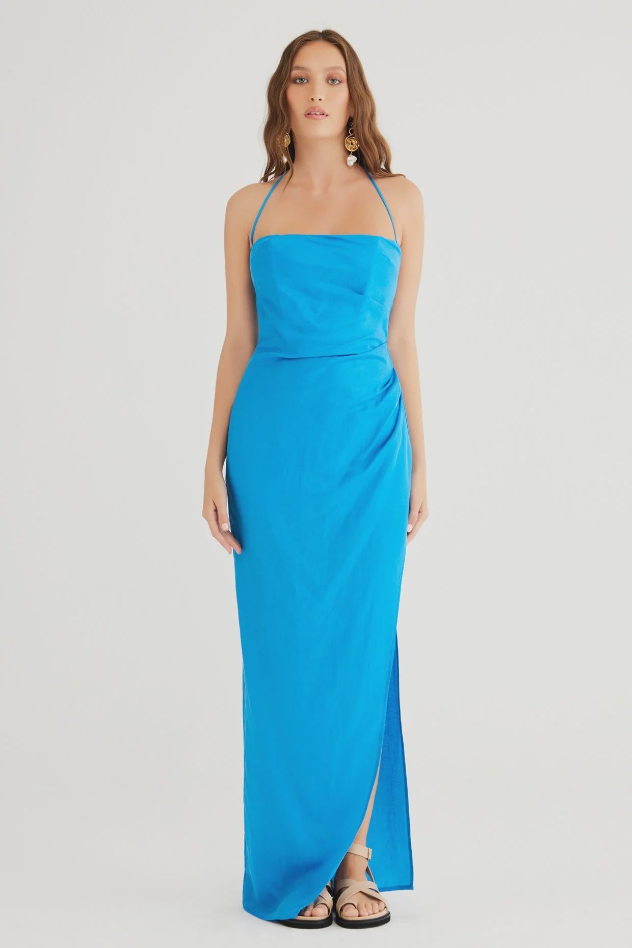 RUMER- AMALFI DRAPE MAXI DRESS- BLUE