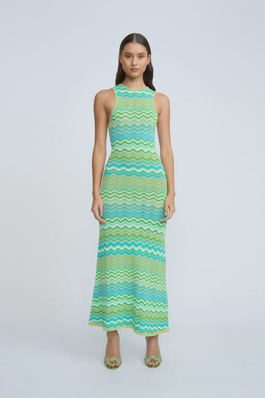 BY JOHNNY-RAYNE RIPPLE STRIPE KNIT DRESS - GREEN MULTI