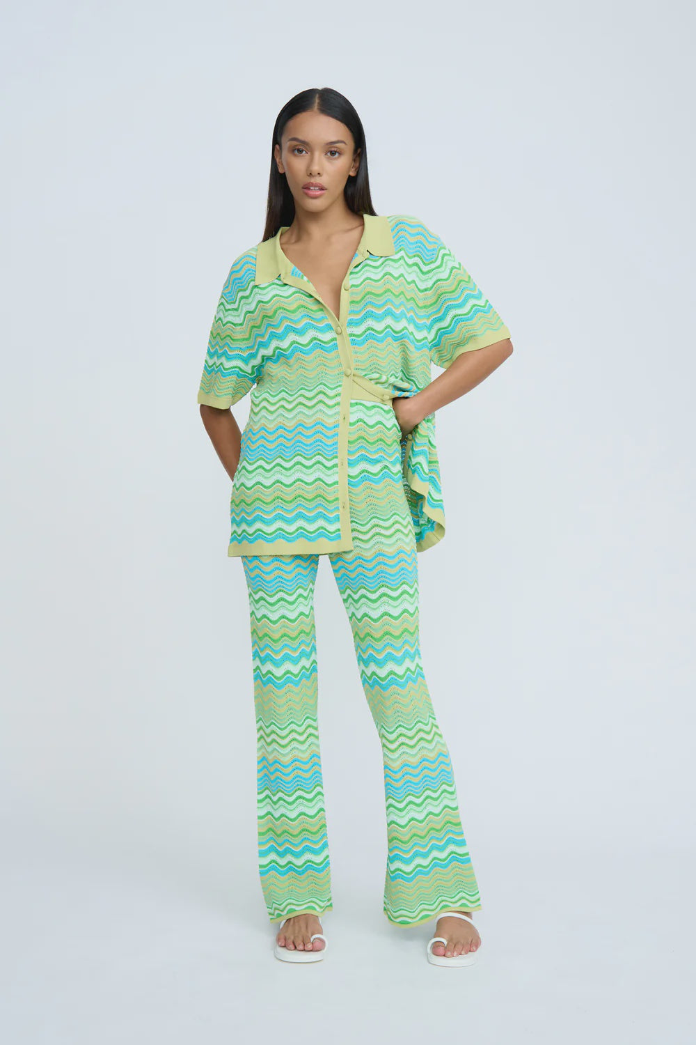 RIPPLE STRIPE KNIT PANT - GREEN MULTI