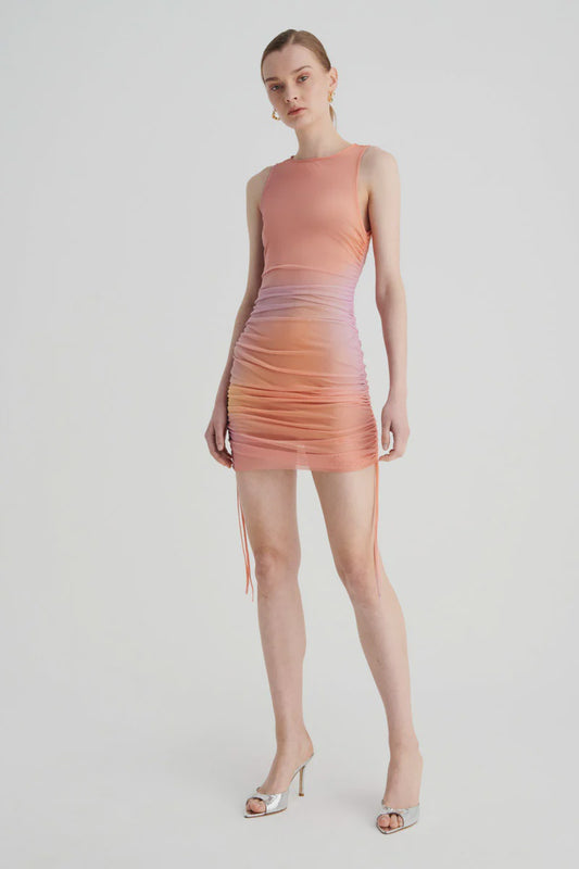 SUBOO-VENUS MESH ROUCHED MINI DRESS